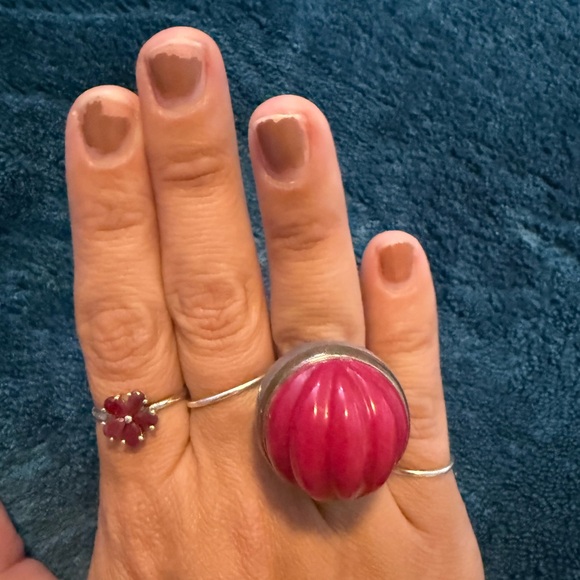 HUGE Vintage Sterling Silver Carnelian Gem Stone Dome Ring US size 7 - Picture 12 of 16